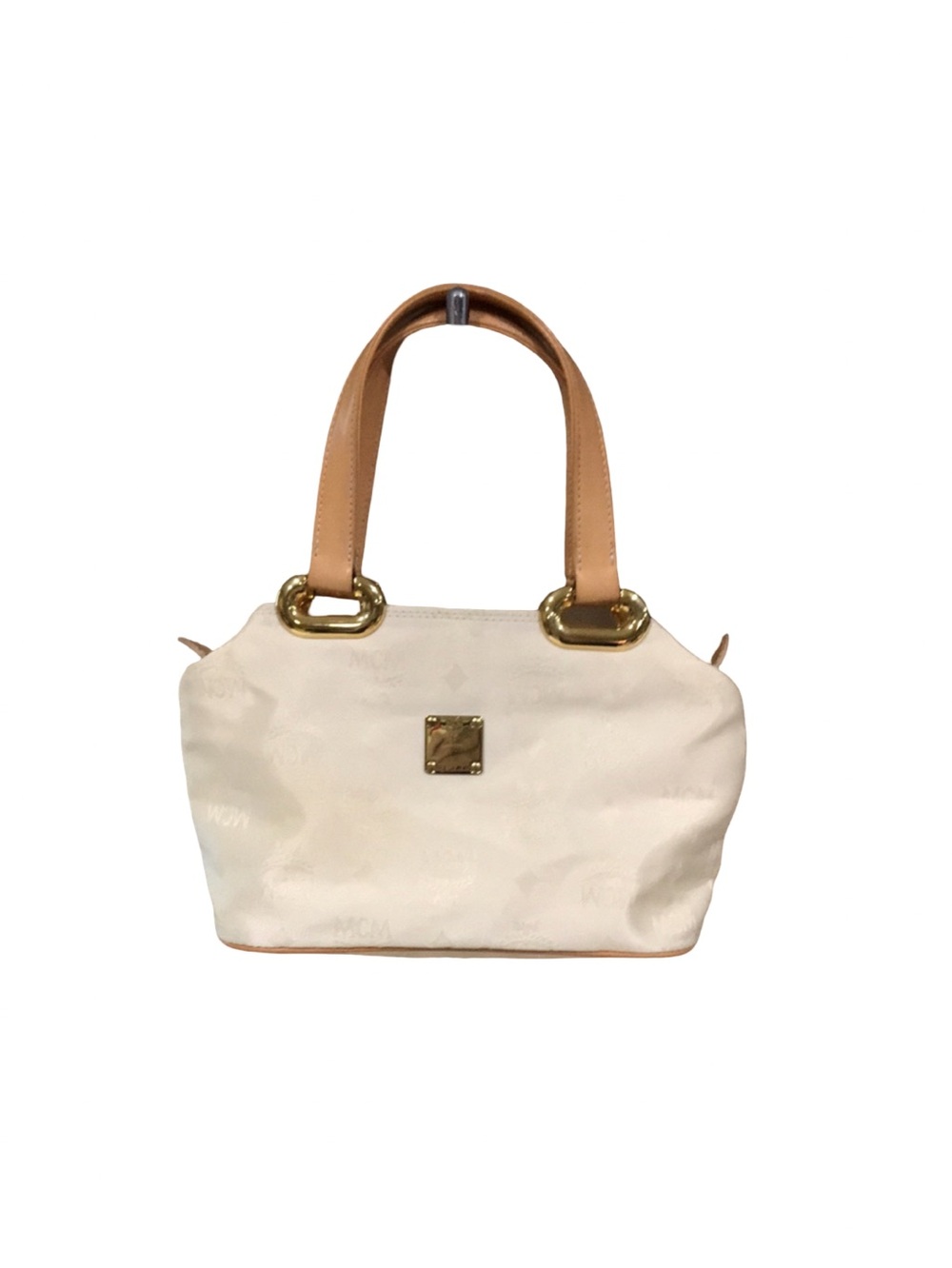 MCM Vintage Leather Trimmed Beige Canvas Satchel Bag  Beautiful